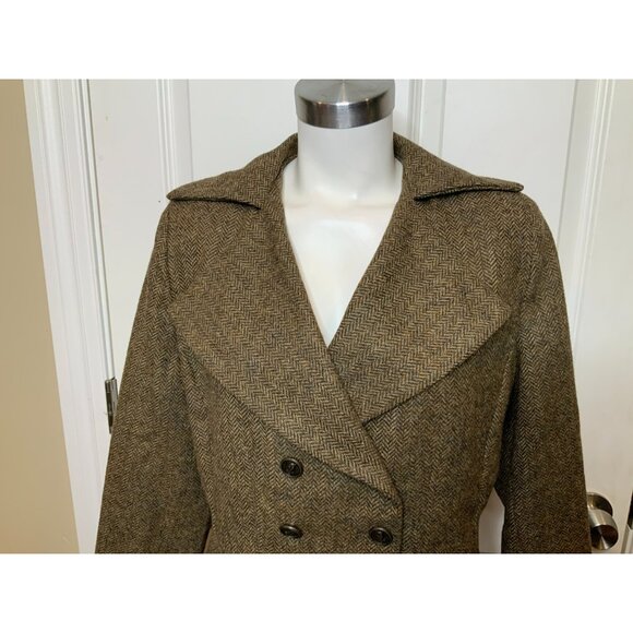 Great Scot! Lady Mary Brown Herringbone Wool Tweed Double Breasted Jacket Sz 12 - Picture 2 of 7